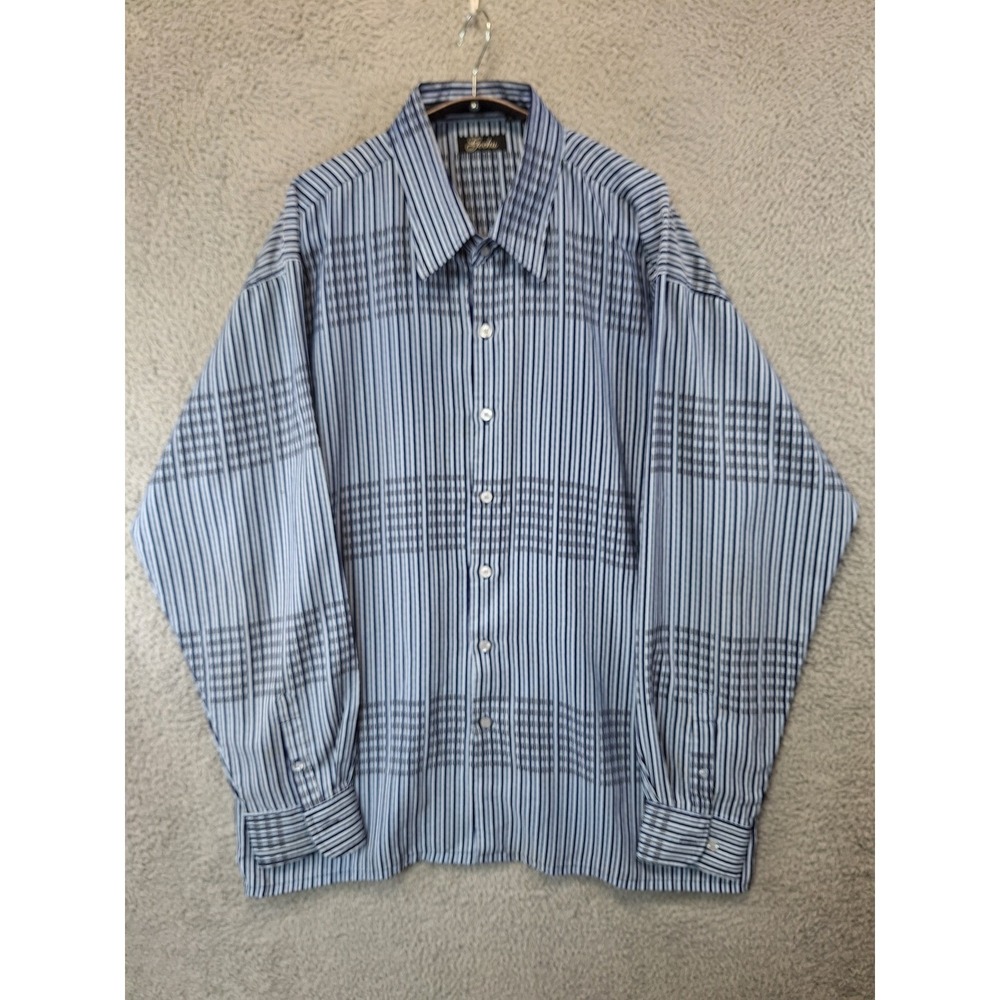 Gochu Mens 2XL Blue White Striped Long Sleeve Button Up Shirt Casual Y2K